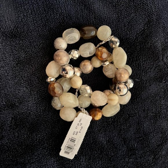 New York & Company - Tan, Cream, Bronze, Silver Stretch Bracelet - Picture 2 of 2